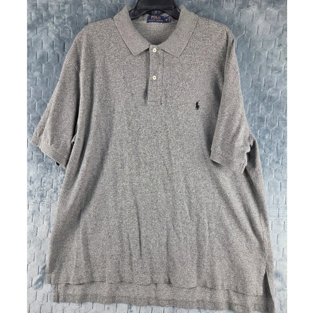 Polo Ralph Lauren Mens 2XB Big Heather Grey Cotton Short Sleeve Polo Shirt Logo